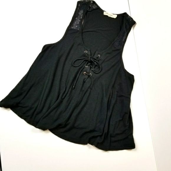 Chloe & Katie Lacey Shoulder Lace up Neck Top - Picture 1 of 5